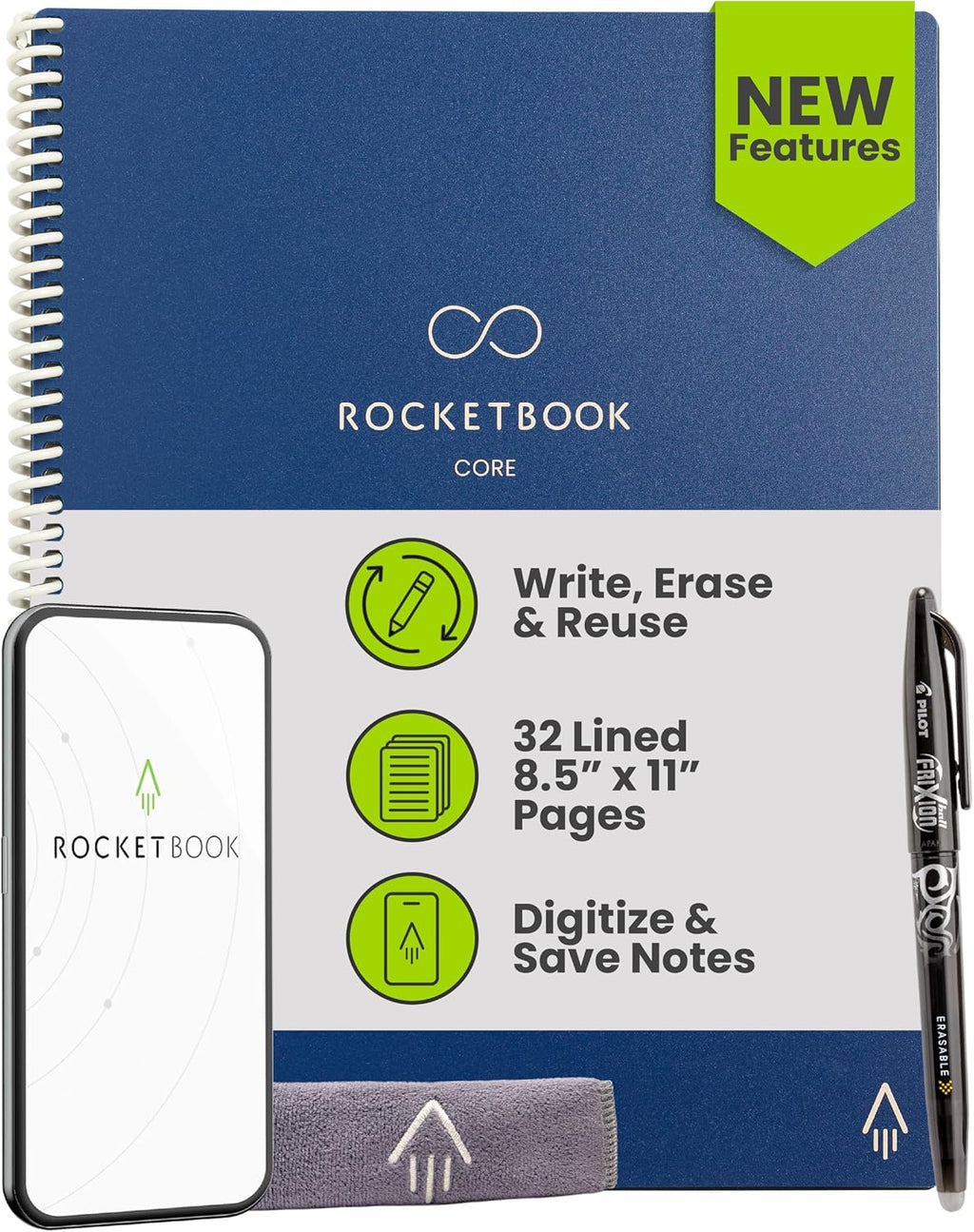Rocketbook Core - Cuaderno inteligente reutilizable, tamaño carta 8.5 x 11