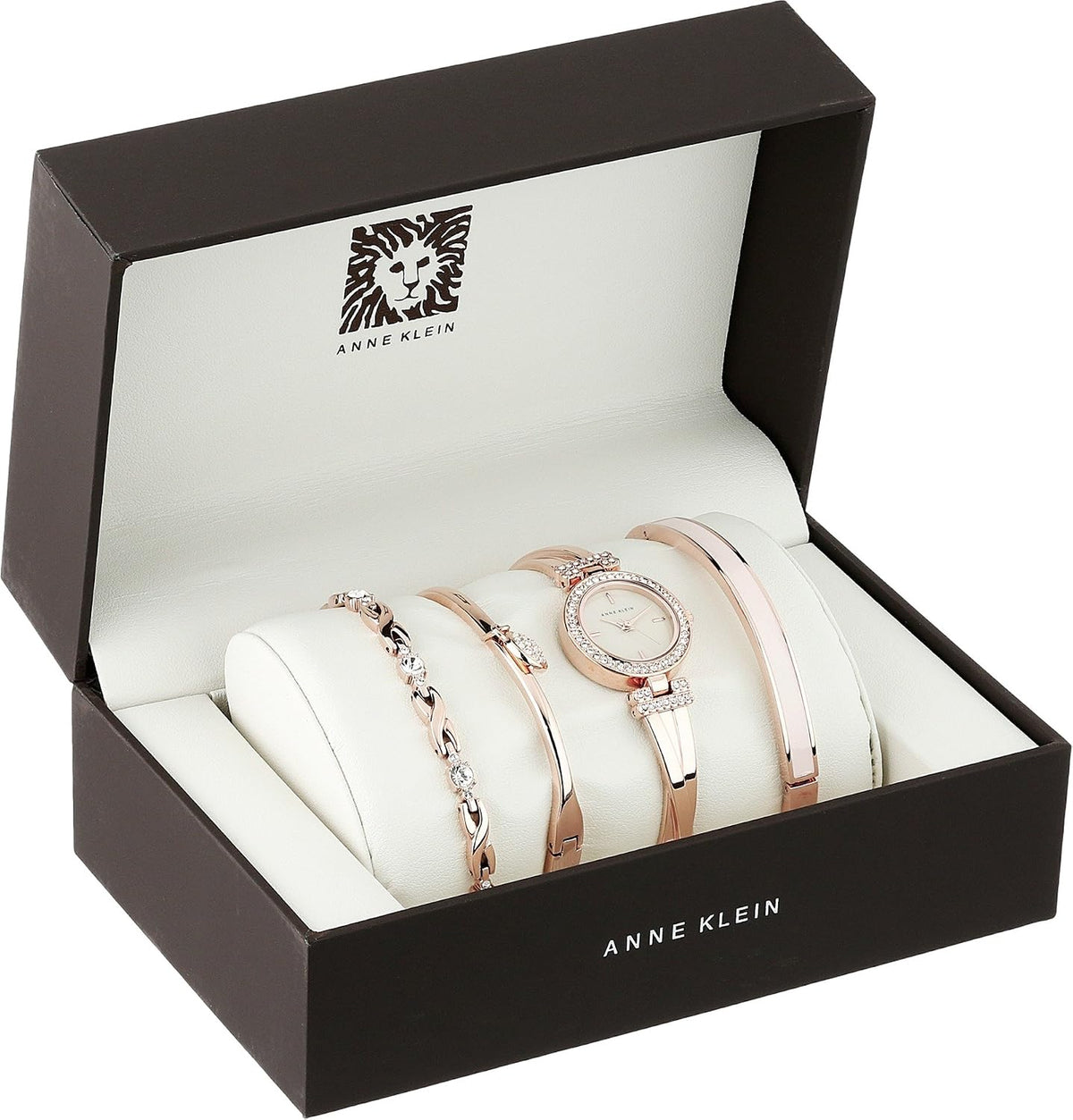Anne Klein - Juego de reloj tipo pulsera con cristales de primera calidad y pulsera acentuada con cristales para mujer, AK/2238
