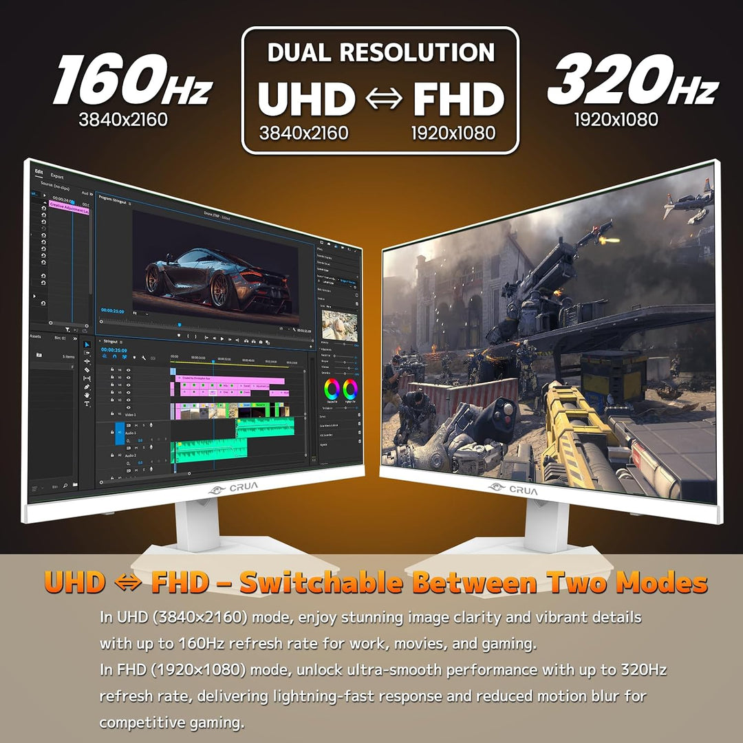CRUA - Monitor para juegos de modo dual de 27 pulgadas, 4K 160 Hz \...
