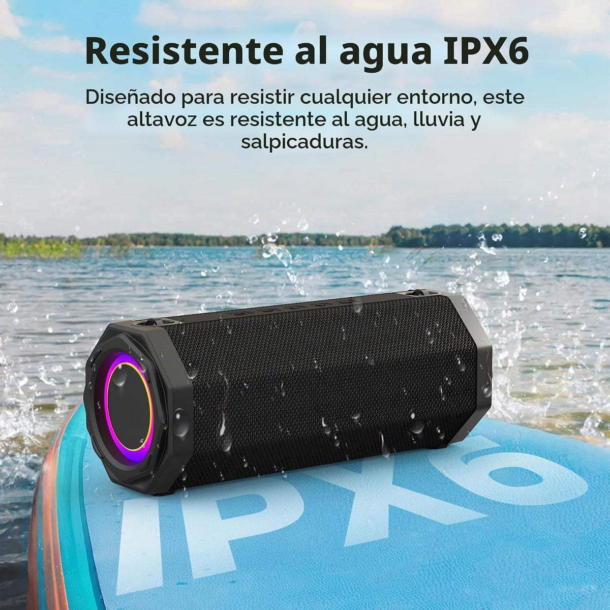 Oraolo Altavoz Bluetooth, sonido estéreo de 50 W para exteriores, altavoz impermeable IPX6, tiempo de reproducción de 28 horas, emparejamiento TWS, micrófono integrado, Bluetooth 5.4