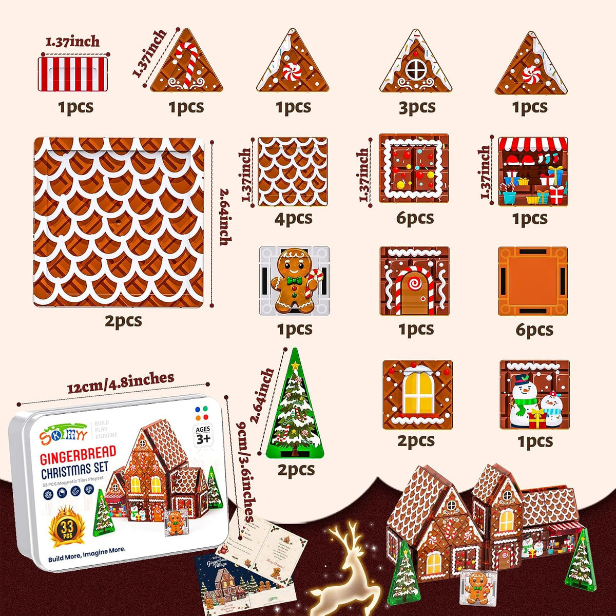 Kit de casa de pan de jengibre, azulejos magnéticos para niños de 4 a 8