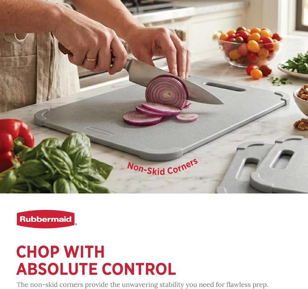 Rubbermaid Juego de tablas de cortar reversibles de fibra de trigo de 3 piezas, tablas de cortar para cocina, aptas para lavavajillas, esquinas antideslizantes, ligeras y fáciles de almacenar, tabla