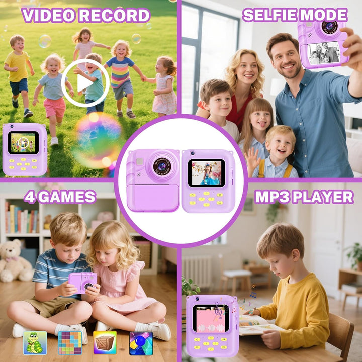 Cámara de impresión instantánea para niños, cámara de video 1080P c...
