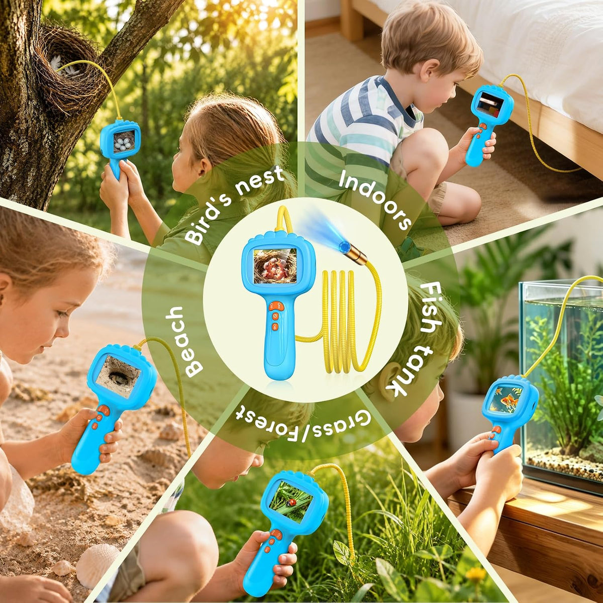 Cámara boroscopio con luz para niños, 2.4" IPS, azul león