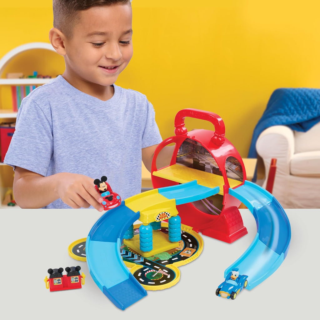 Disney Junior Mickey Mouse Stow 'n Go Garage Figura y juego de vehículo