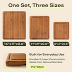 ROYAL CRAFT WOOD Tablas de cortar de madera para preparar comidas de cocina y servir – Juego de tablas de cortar de bambú no tóxicas con asas laterales profundas para jugo – Charcutería y bloque de
