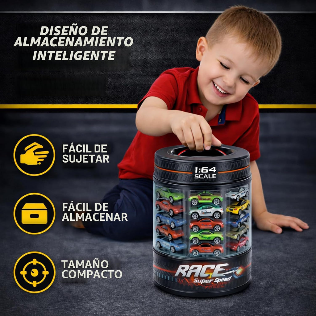 Juego de 25 piezas de autos fundidos a presión en bañera de transporte de almacenamiento, colección de vehículos fundidos a presión de aleación de metal a escala 1:64 para niños