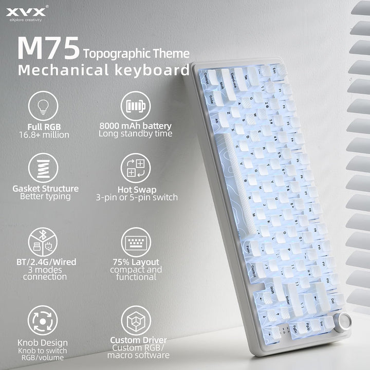X XVX M75 Teclado mecánico inalámbrico 75% para juegos, BT5.0\/2.4G...