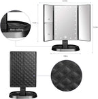Espejo de maquillaje con iluminación triple con 21 luces LED, aumento 1x/2x/3x y atenuación de pantalla táctil, dos fuentes de alimentación, espejo de maquillaje, regalo para mujeres