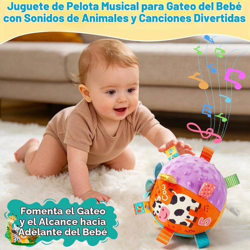 Juguete musical de bola para bebé con sonidos y canciones y grabación, juguetes sensoriales para bebés de 0-3-6-9-12 meses, juguetes de pelota para gatear para bebés de 3, 4, 5, 6, 7, 8, 9
