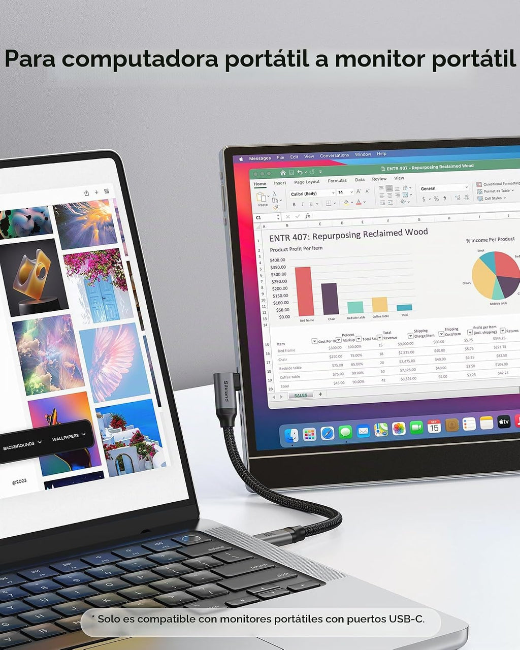 Silkland Cable de monitor USB C en ángulo recto de 6.6 pies, pantalla de 8K