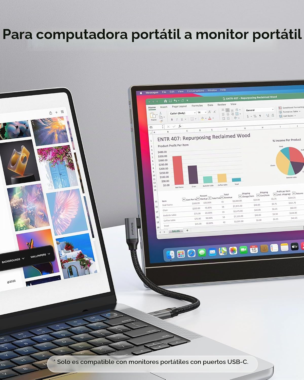 Silkland Cable de monitor USB C en ángulo recto de 6.6 pies, pantalla de 8K