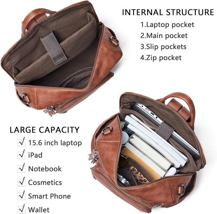 Shrrie Mochila de cuero vegano para computadora portátil para mujer...