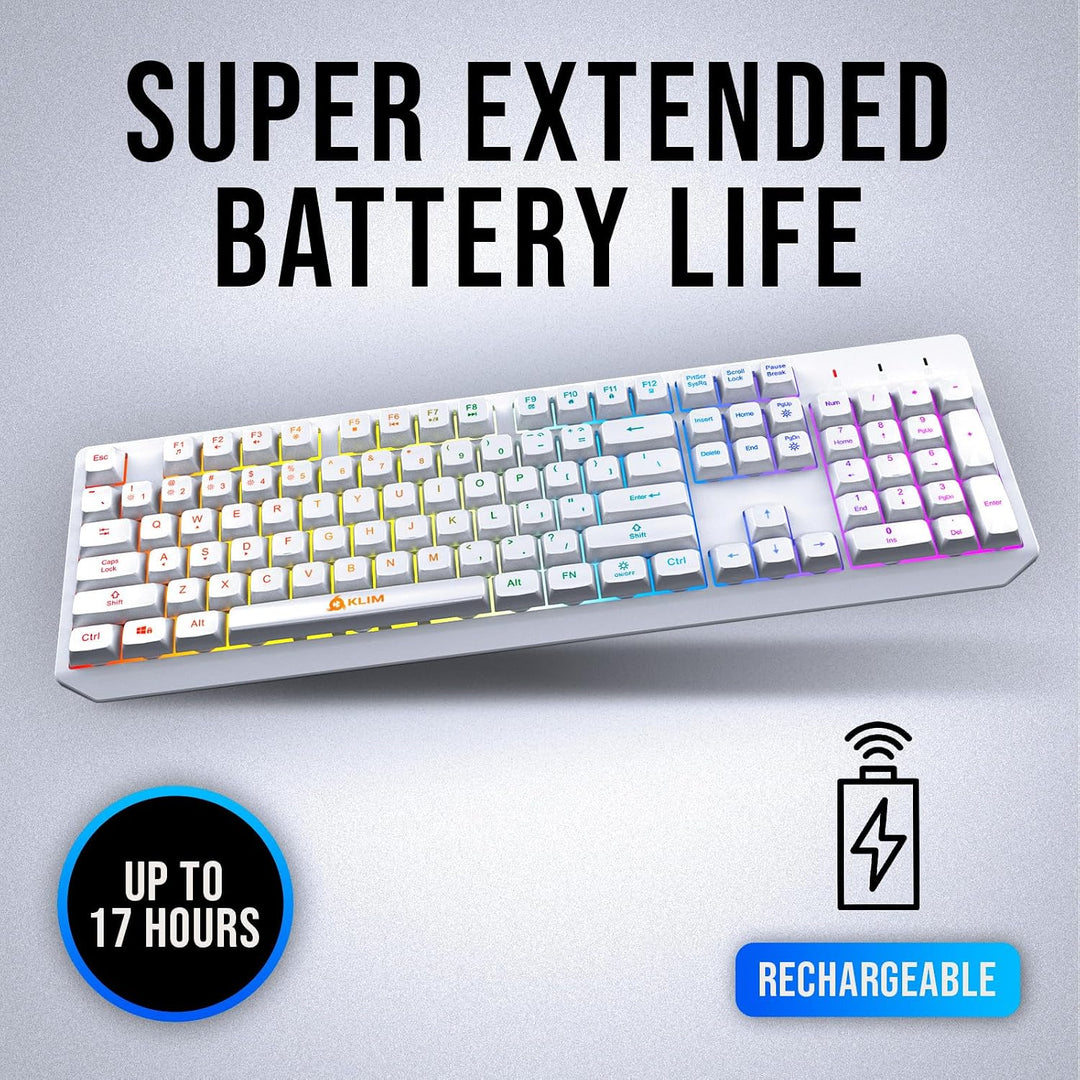 Teclado inalámbrico KLIM Chroma Blanco \u2013 Retroiluminación RGB,...