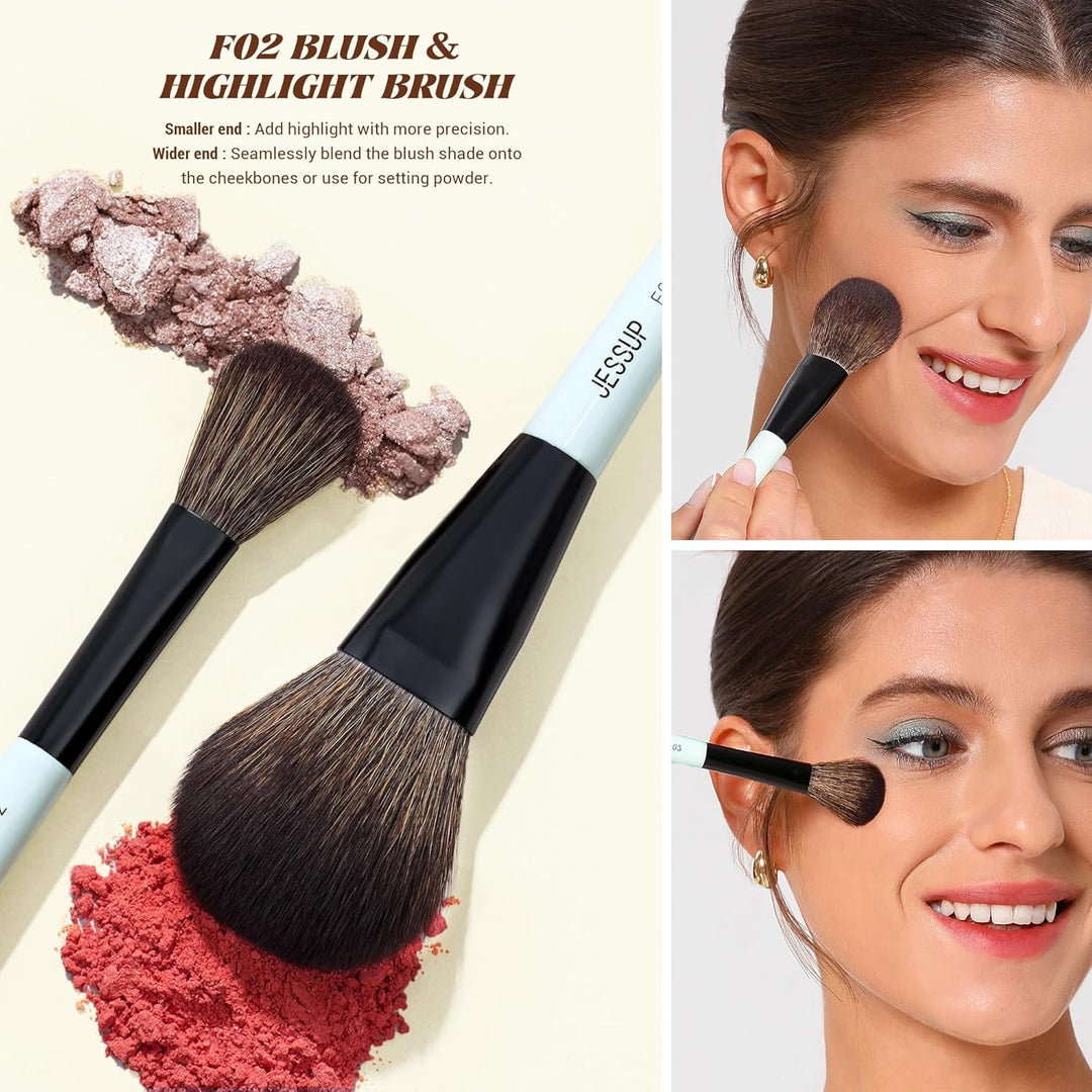 Jessup brochas para el rostro con esponja de maquillaje, juego de 3...