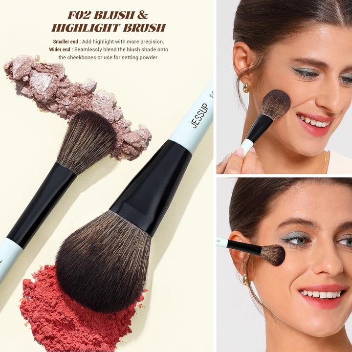 Jessup brochas para el rostro con esponja de maquillaje, juego de 3...
