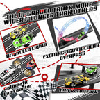 Juego de pista de carreras de ranura 3 en 1 con 4 coches de ranura de alta velocidad, pista de carreras eléctrica que incluye pistas de destello de paso elevado circular, juguetes de regalo de juego