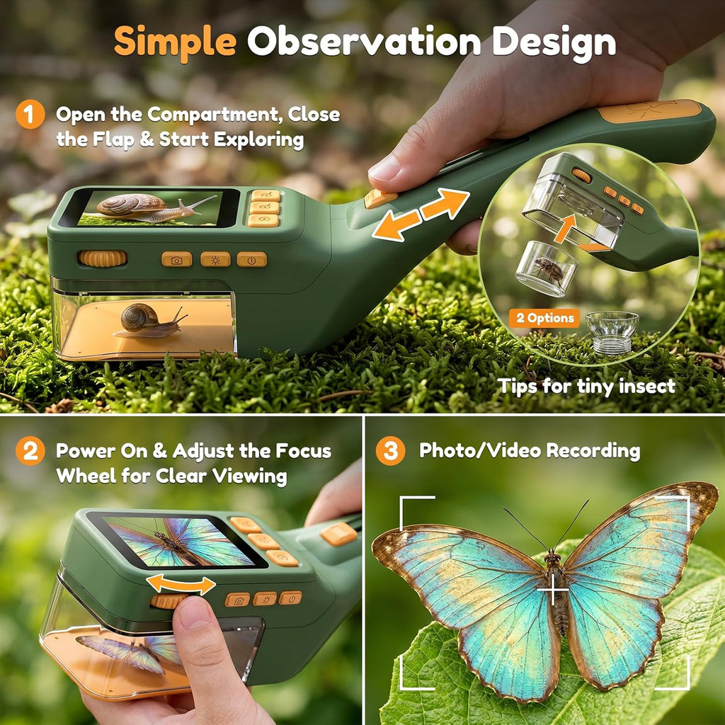 Atrapa insectos para niños con lupa 500X, juguetes educativos de