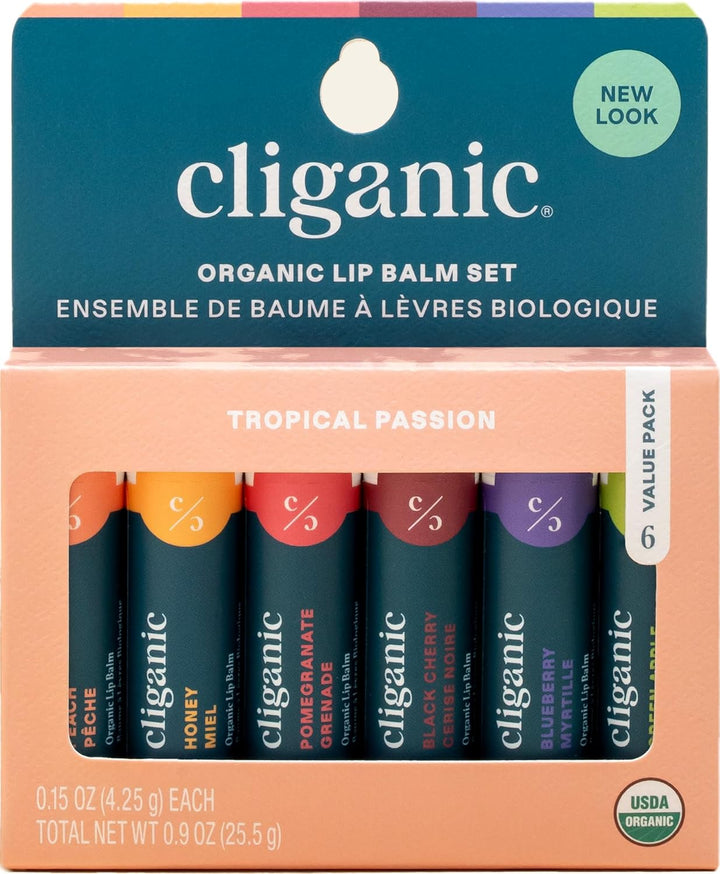 Cliganic Set de bálsamo labial orgánico - 6 sabores tropicales - Hi...