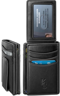 KEMISANT Billetera para hombre, delgada de cuero con clip para dine...
