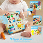Tablero de actividades con 15 luces LED Montessori - Juguete educativo de aprendizaje Montessori con 9 sonidos, 5 interruptores y enchufes, juguetes de viaje, tabla de actividades sensoriales para 18 meses, regalo de cumpleaños para niños y niñas de 3