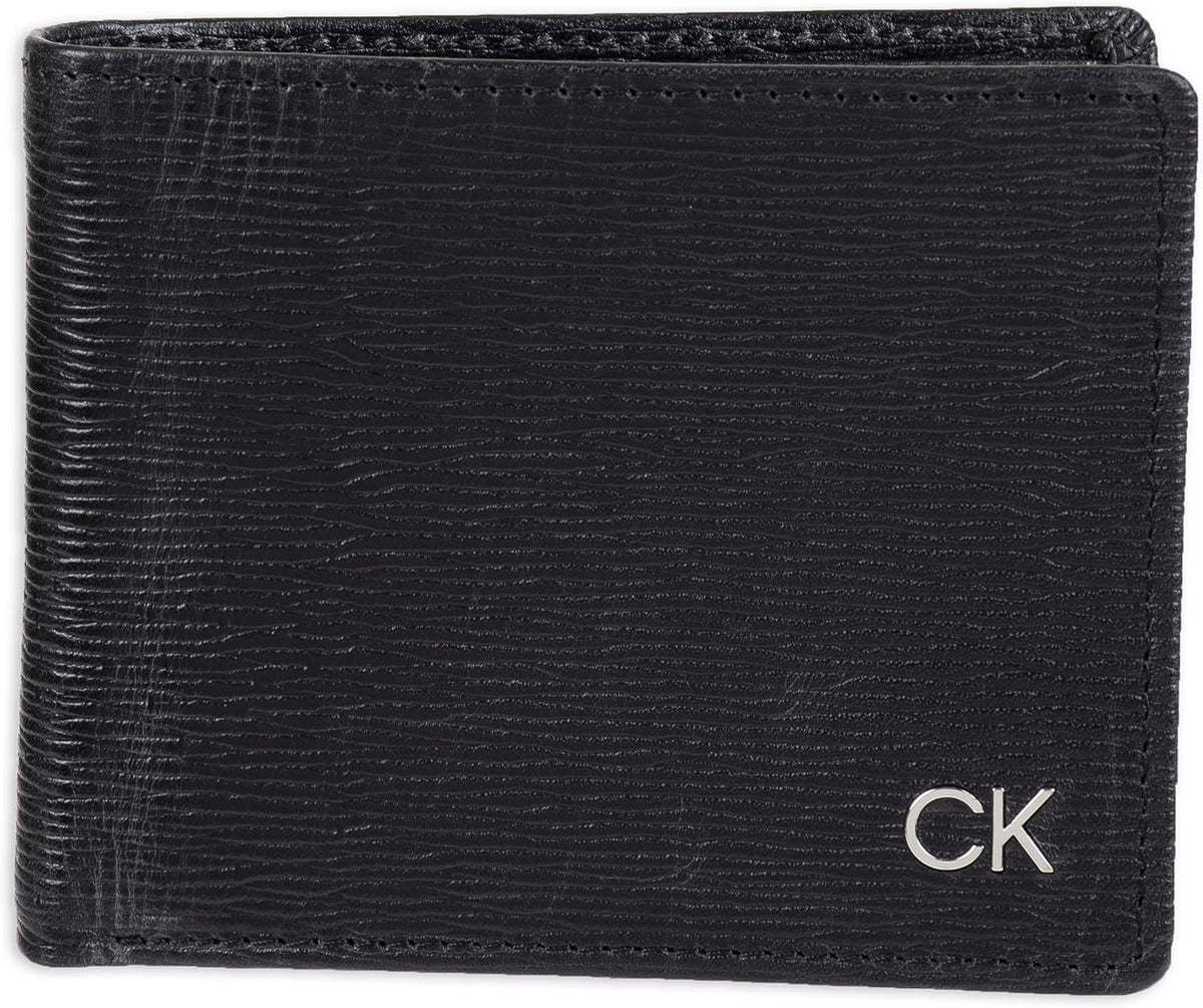 Calvin Klein Billetera plegable minimalista de cuero RFID para hombre con ventana, Negro Slimfold