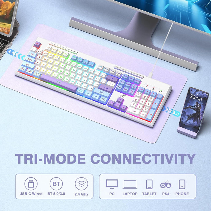RisoPhy Teclado inalámbrico para juegos, triple modo BT5.0\/2.4GHz\...