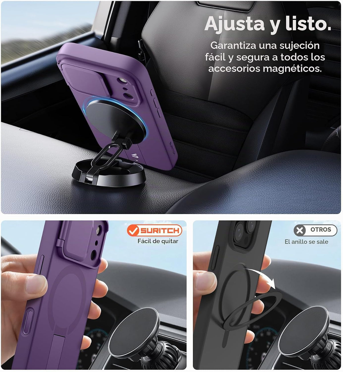 SURITCH para iPhone 18 Pro Case para MagSafe, Cobertura de cámara, Púrpura Oscuro