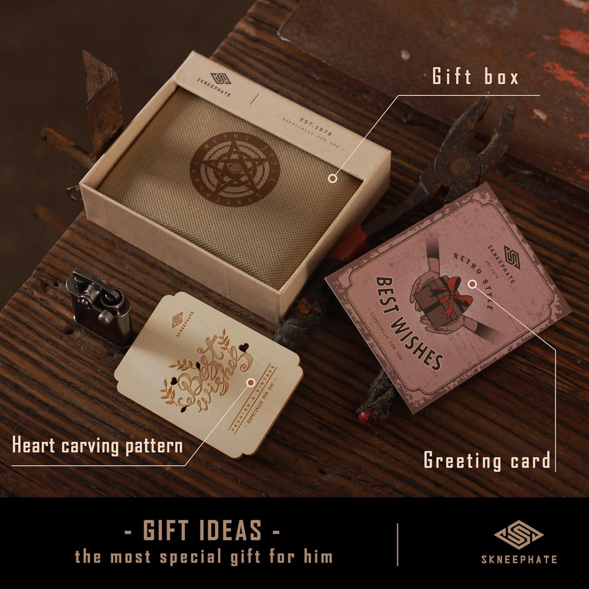 Billetera con Cremallera Skneephate para Hombre, Carteras de Cuero...