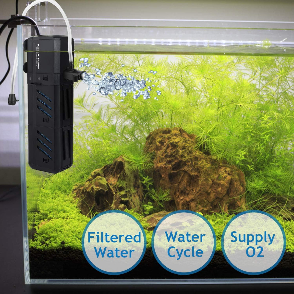 Filtro interno sumergible para acuario de 12 W, filtro ajustable para pecera con bomba de agua de 320 GPH para peceras de 50 a 150 galones