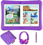 Contixo Paquete de tabletas Android para niños de 10 pulgadas, 32 GB, Epic! y aplicaciones educativas LingoKids, controles parentales, funda a prueba de niños con soporte y lápiz capacitivo, auriculares y bolsa de funda, color morado