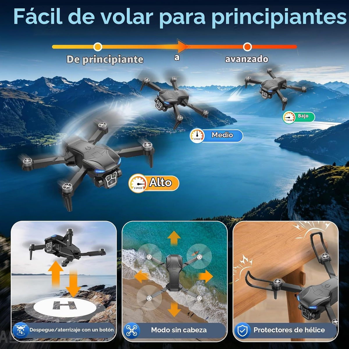 Drone con cámara 2K - Controlador de pantalla HD de 4.3 pulgadas para principiantes, motor sin escobillas, giro de 360°, despegue/aterrizaje con una tecla, retorno de una tecla, 2 baterías, tiempo de