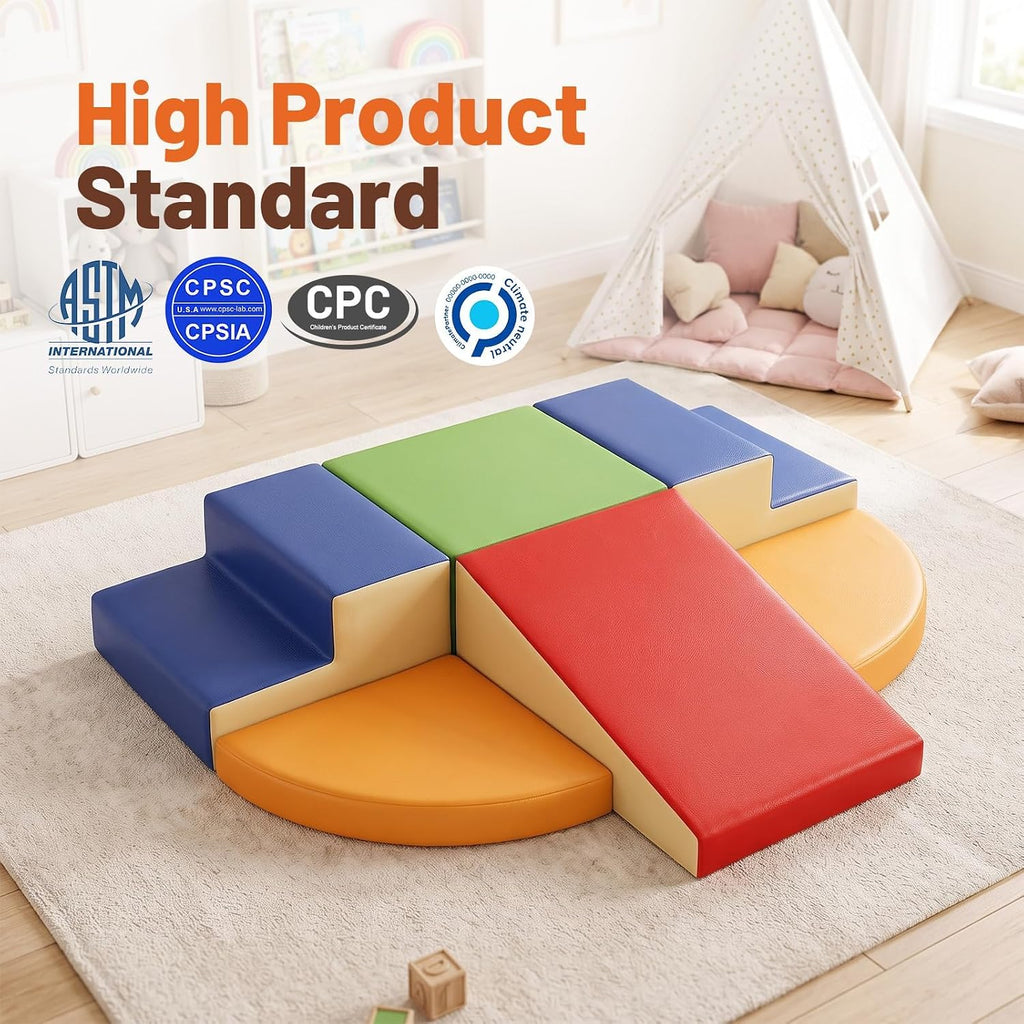 Juguetes de Escalada de Cuero PU Suave de 6 Piezas para Niños Pequeños, Bloques de Escalada de Espuma para Bebés para Niños Pequeños, Estructuras de Gimnasio de Juego de Espuma Escalador para