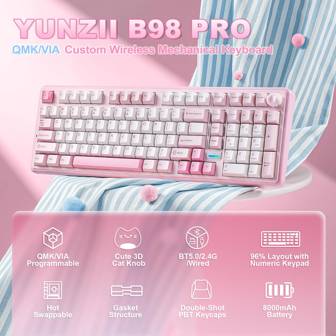 YUNZII B98 PRO QMK\/VIA Wireless Mechanical Gaming Keyboard, 96% La...