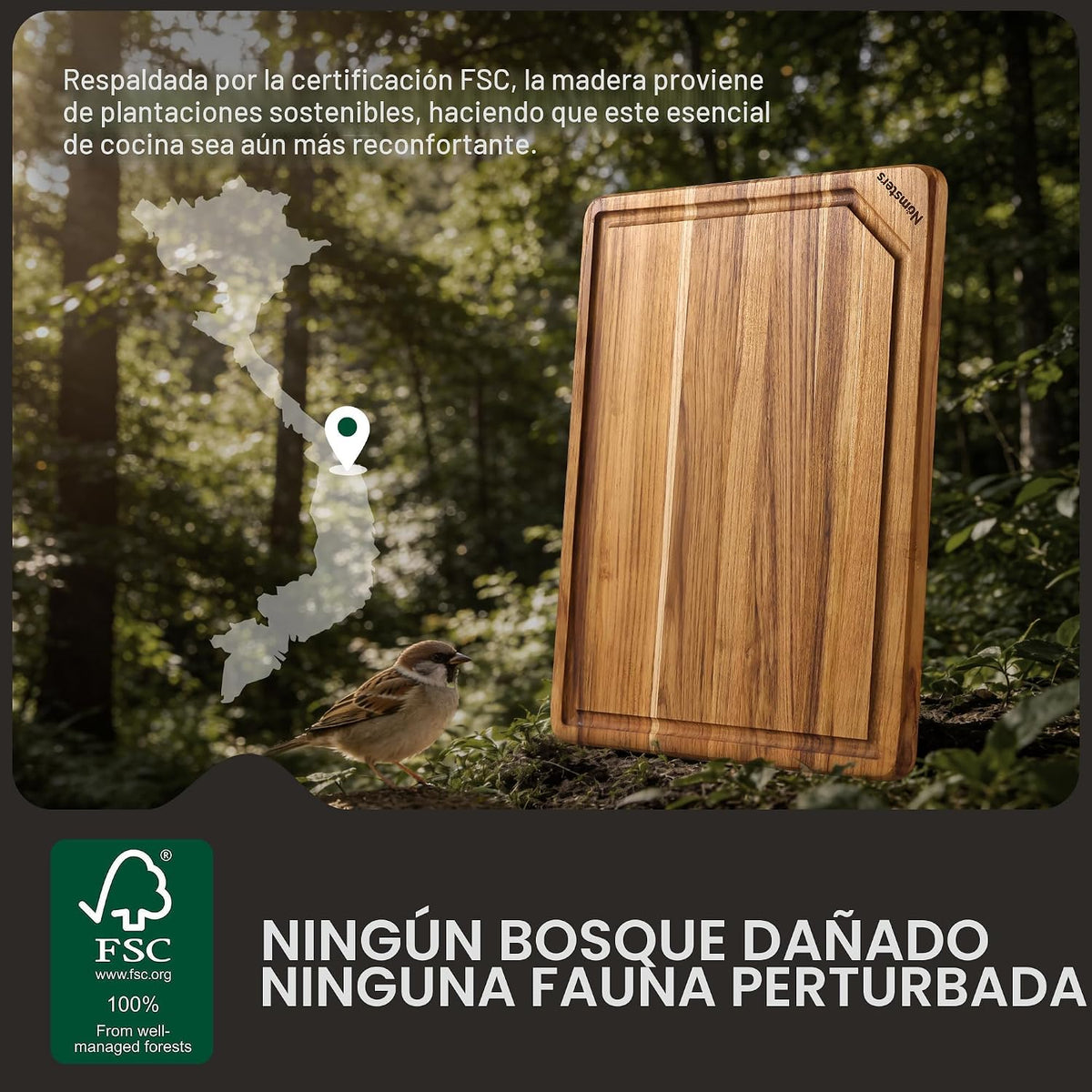 Tabla de cortar de madera de teca para cocina Tablero de charcutería