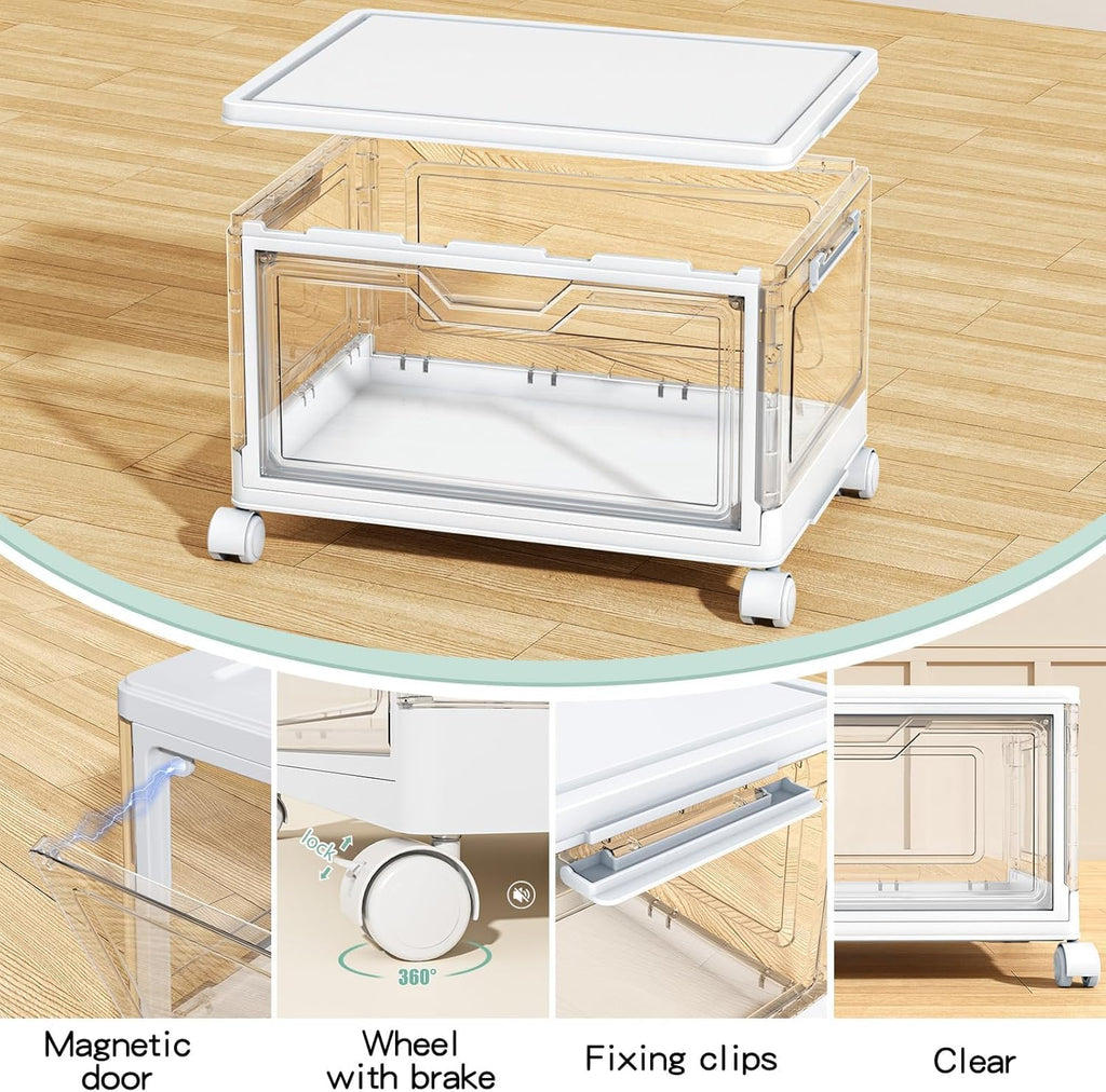 Kmiectse Contenedores de almacenamiento transparentes con tapas - Contenedores de plástico de 4 niveles con ruedas, contenedor de almacenamiento apilable, caja organizadora de armario para dormitorio