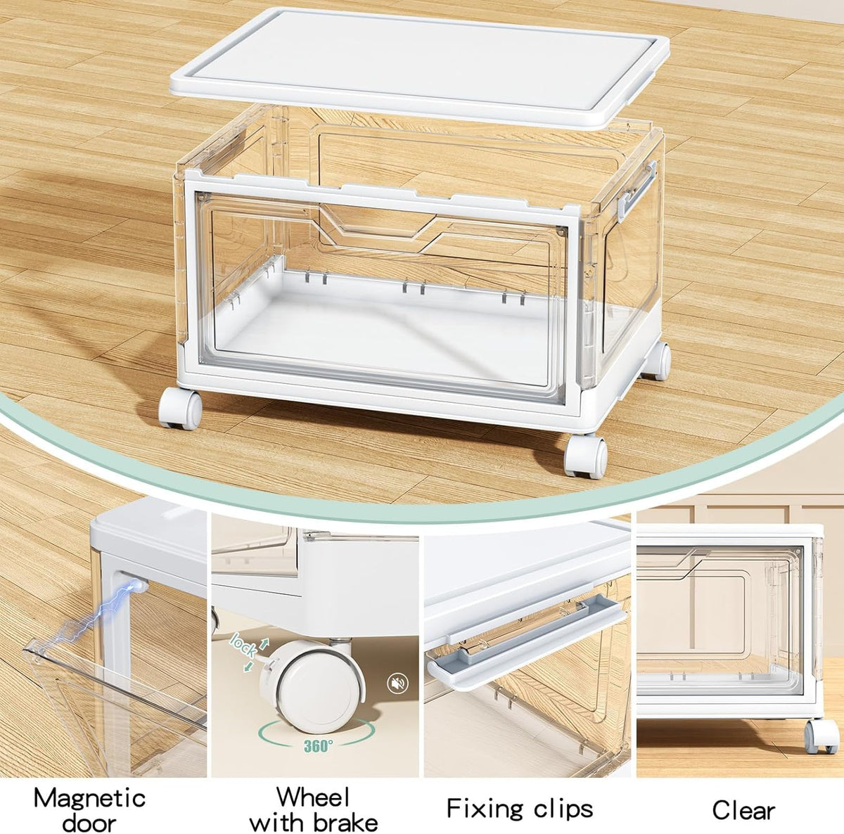 Kmiectse Contenedores de almacenamiento transparentes con tapas - Contenedores de plástico de 4 niveles con ruedas, contenedor de almacenamiento apilable, caja organizadora de armario para dormitorio