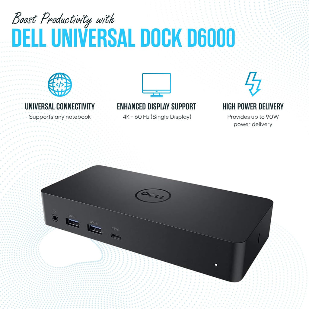 Estación de acoplamiento D6000 Dell para doble monitor con USB 3.0 y USB C - Muelle universal con 130W y cable HDMI (Reacondicionado)