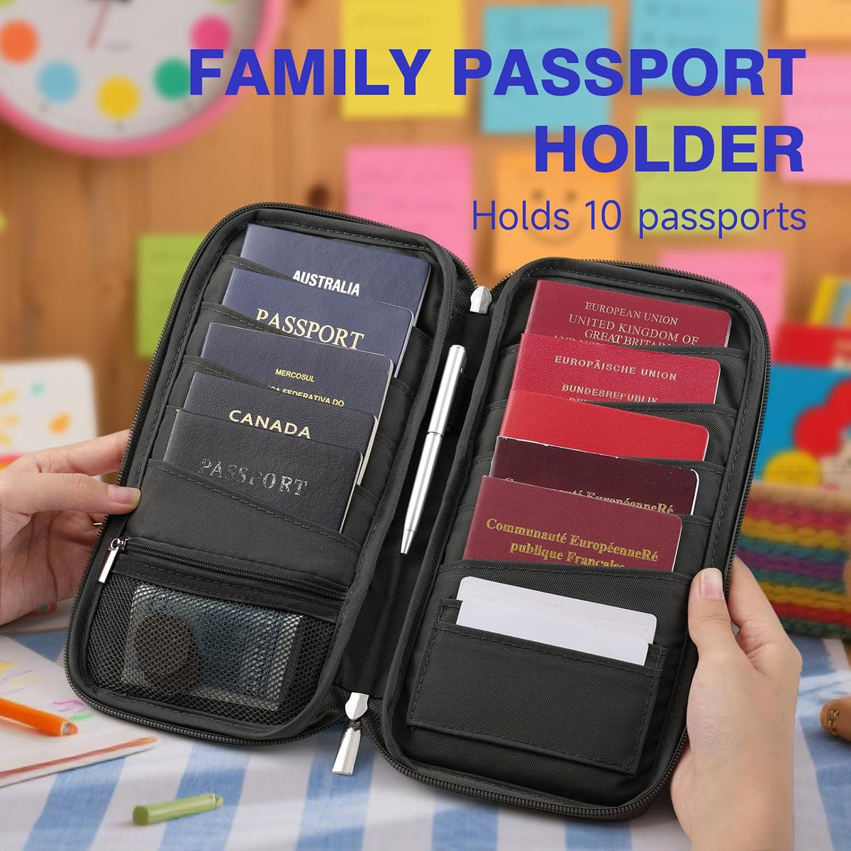 WALNEW Soporte para pasaporte, familia de viaje para 10, cartera de