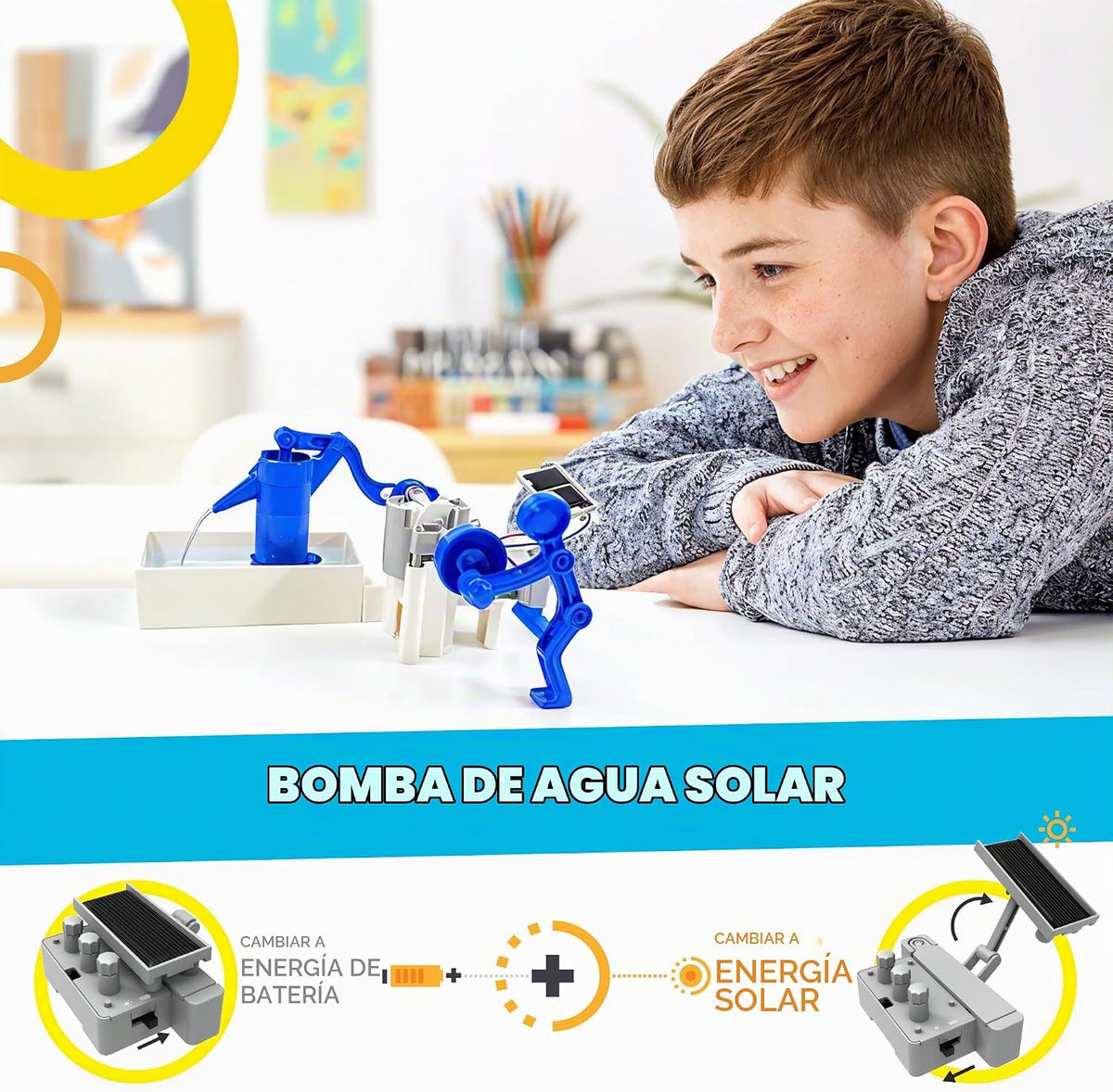 4M Green Science Hybrid - Kit de bomba de agua solar híbrida para niños de 5 a 12 años, experimento STEM con energía solar o batería, juguete de energía renovable de bricolaje, regalo educativo de ciencia