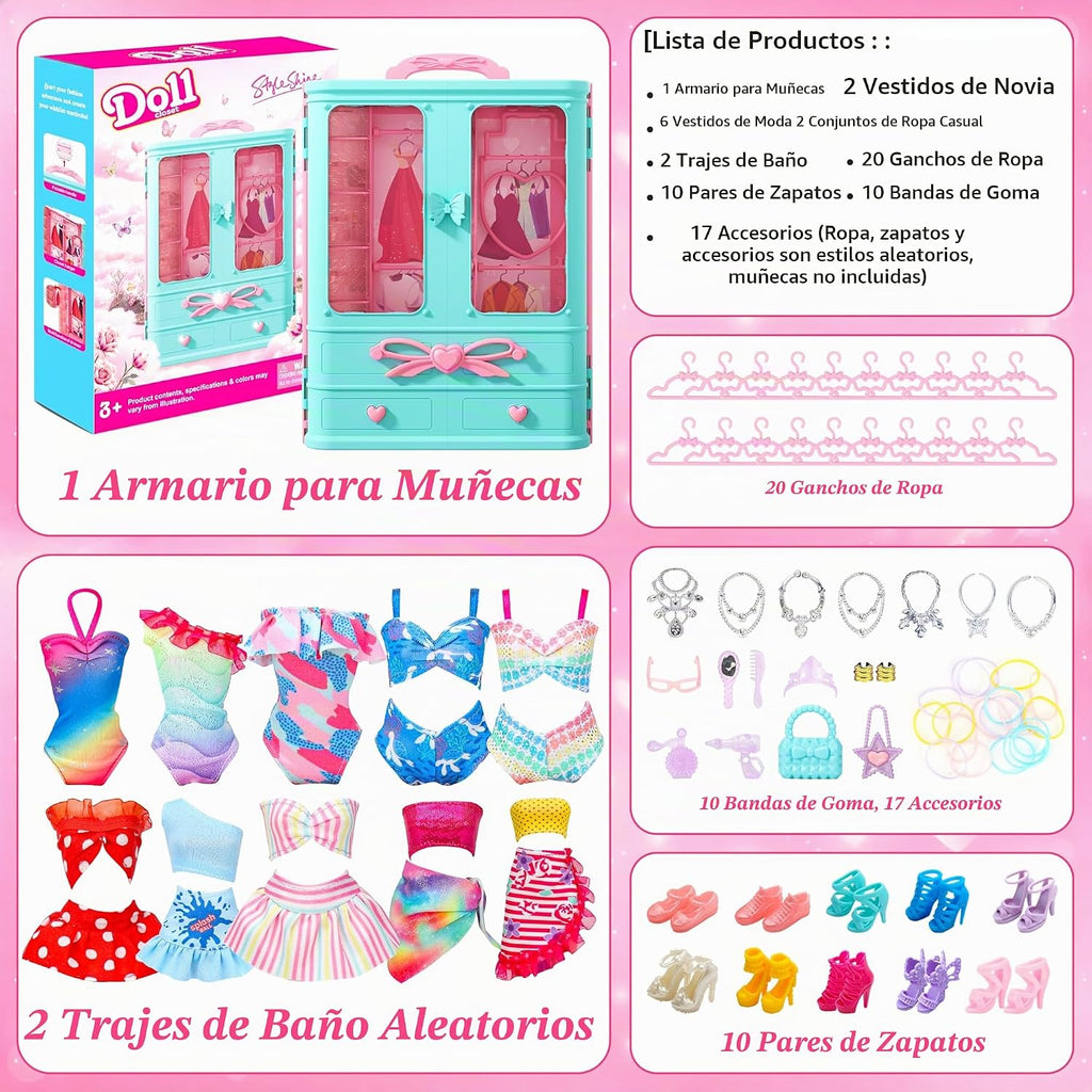Style Shine - 70 piezas de ropa y accesorios para muñecas de 11.5 pulgadas