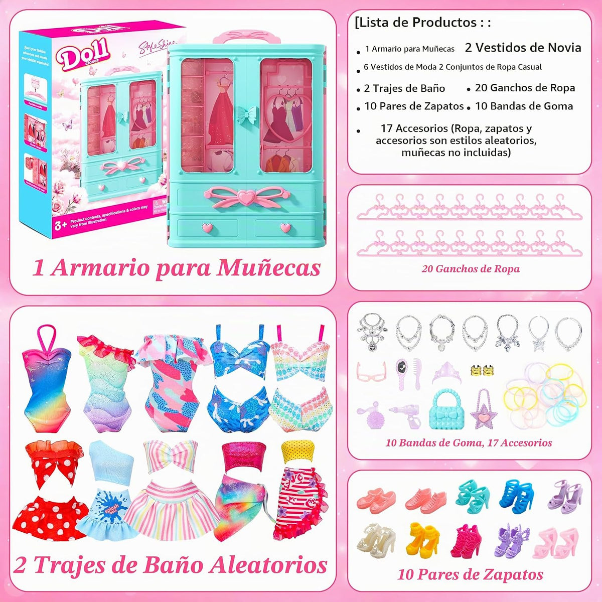 Style Shine - 70 piezas de ropa y accesorios para muñecas de 11.5 pulgadas