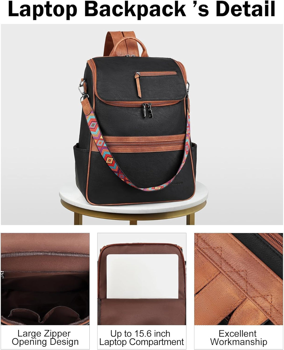 FADEON Mochila para laptop para mujer de cuero, mochila de viaje co...