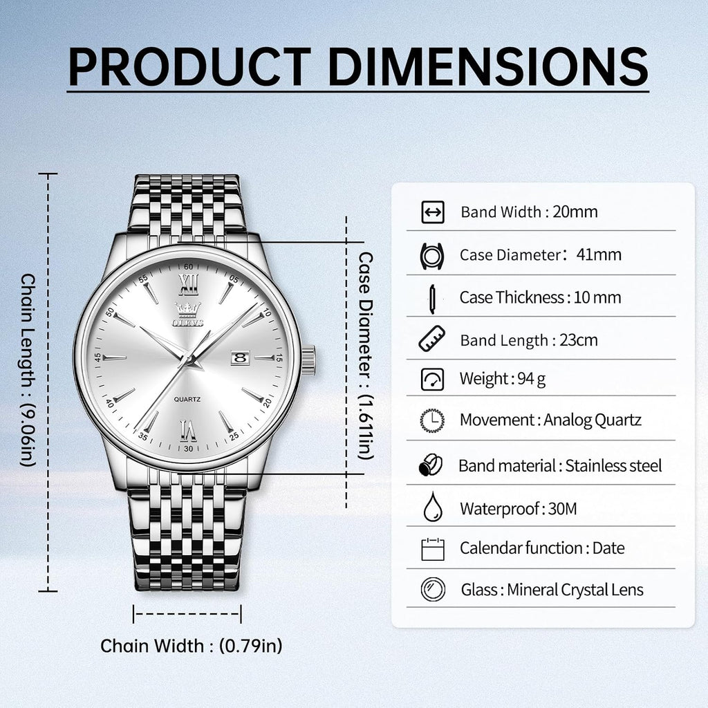 OLEVS Relojes para hombre de lujo de acero inoxidable 30M impermeable