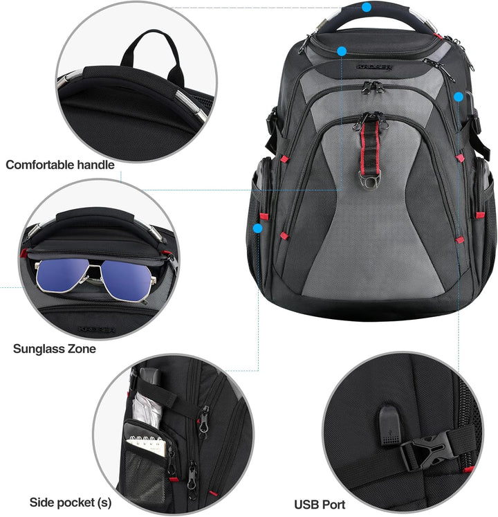 KROSER Mochila de viaje para laptop, 17,3 pulg.