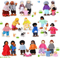 Juego familiar de casa de muñecas de madera de 20 piezas, 16 mini figuras