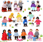 Juego familiar de casa de muñecas de madera de 20 piezas, 16 mini figuras
