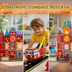 LATI Azulejos magnéticos de rescate de incendios para niños con camión de