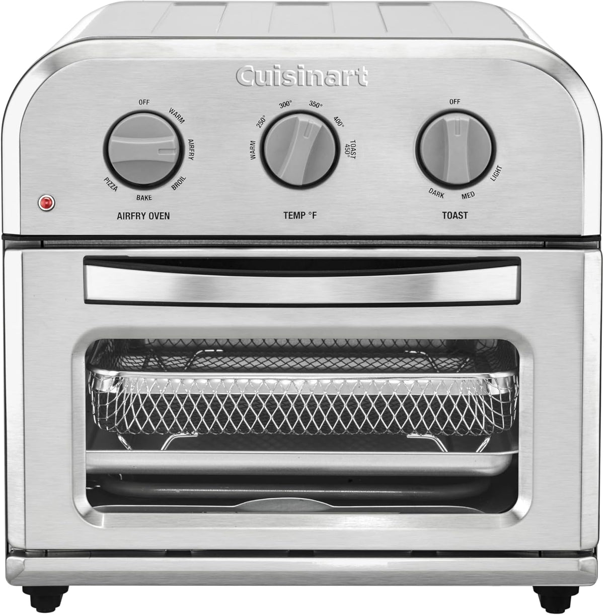 Cuisinart Horno Tostador Freidora de Aire Compacto, Freidora de Acero Inoxidable con Funciones 6-en-1, Temperatura Ajustable, Incluye Estante para Horno, Bandeja para Hornear y Cesta para Freidora de