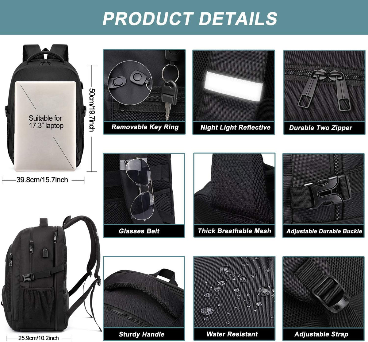 Mochila Extra Grande para Hombres 50L, Resistente al Agua, Mochila...